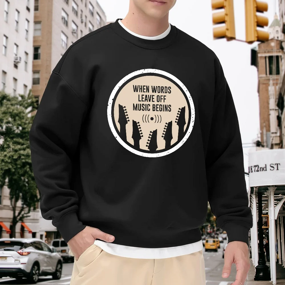 Men's Black Round-Neck Pullover Sweatshirt with Music Guitar Letter Print, Loose Fit Top, Casual Street Style, Versatile for Everyday Wear, Comfortable and Breathable
Men's Black Round-Neck Pullover Sweatshirt with Music Guitar Letter Print, Loose Fit Top, Casual Street Style, Versatile for Everyday Wear, Comfortable and Breathable