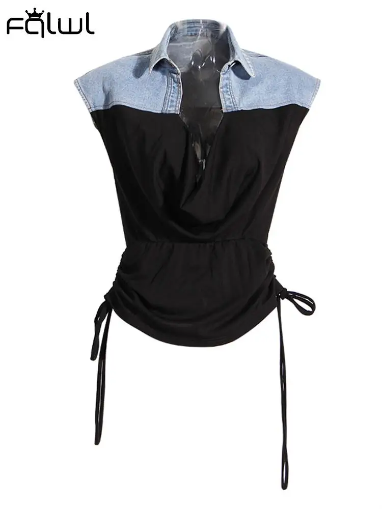 Habbris Black Sexy Denim Patchwork Tank Top Party Club Outfits For Women 2023 Fall Sleeveless V Neck Drawstring Crop Top Fashion
Habbris Black Sexy Denim Patchwork Tank Top Party Club Outfits For Women 2023 Fall Sleeveless V Neck Drawstring Crop Top Fashion