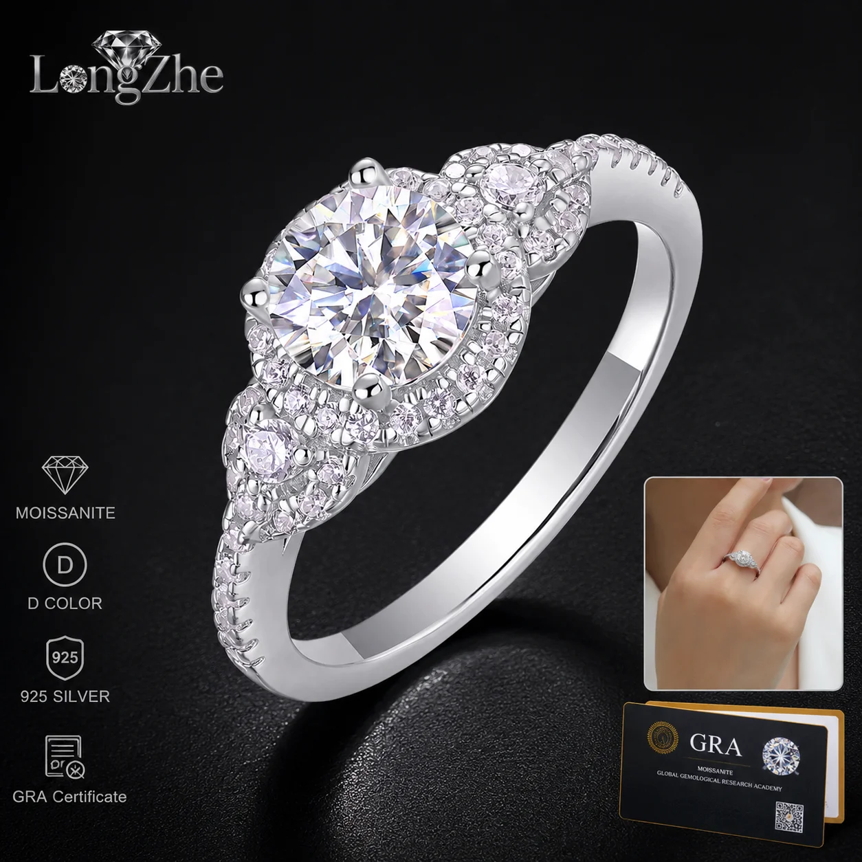 S925 Silver Moissanite Engagement Ring 1CT 6.5mm Round Cut Floral Halo Pave Design for Women Wedding Bridal Fine Jewelry Gift
S925 Silver Moissanite Engagement Ring 1CT 6.5mm Round Cut Floral Halo Pave Design for Women Wedding Bridal Fine Jewelry Gift