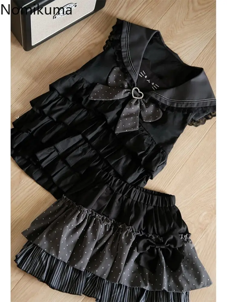 Japanese Two Piece Set 2025 Women Clothing Bow Sailor Collar Tops Patchwork Polka for Mini Skirt Suit Chic Sweet Summer Outfits
Japanese Two Piece Set 2025 Women Clothing Bow Sailor Collar Tops Patchwork Polka for Mini Skirt Suit Chic Sweet Summer Outfits