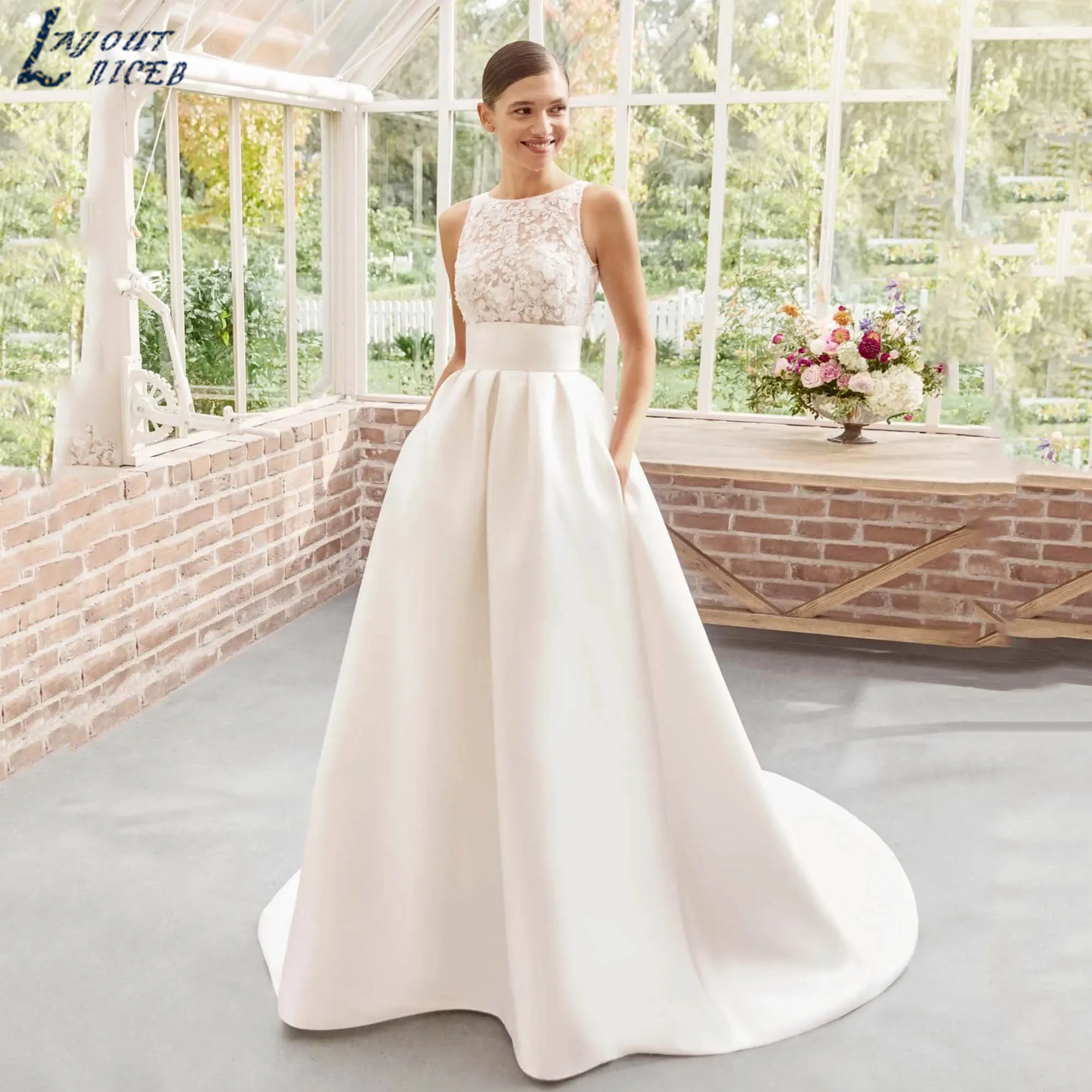 Classic Sleeveless Satin Appliques Wedding Dresses A-line O-neck Bridal Gowns Illusion Back Buttons vestidos de novia Customized
Classic Sleeveless Satin Appliques Wedding Dresses A-line O-neck Bridal Gowns Illusion Back Buttons vestidos de novia Customized