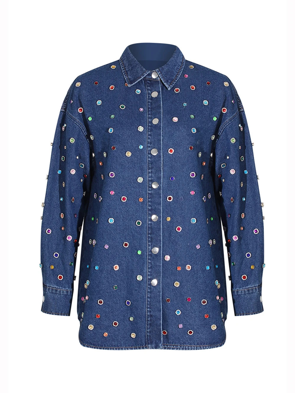 Modphy 2025 г., джинсовая рубашка с бусинами для тяжелой промышленности, длинные брюки, модный комплект, женская свободная джинсовая синяя куртка, модный топ в ковбойском стиле 
Modphy 2025 г., джинсовая рубашка с бусинами для тяжелой промышленности, длинные брюки, модный комплект, женская свободная джинсовая синяя куртка, модный топ в ковбойском стиле