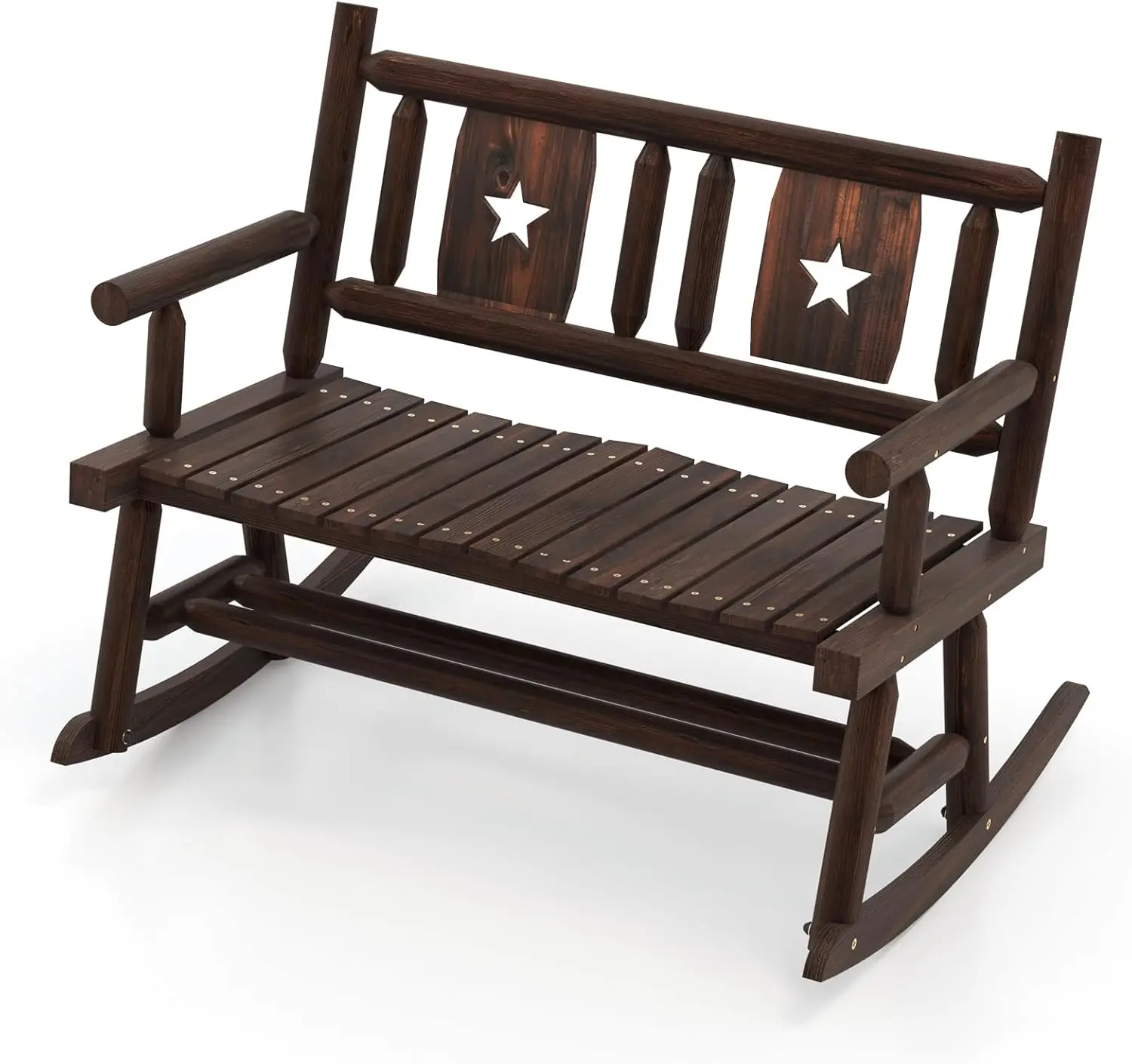 Patio Rocking Bench, Carbonized Wood Double Rocker Chair With Ergonomic Seat, 2-Person Solid Wood Rocking Loveseat For
Patio Rocking Bench, Carbonized Wood Double Rocker Chair With Ergonomic Seat, 2-Person Solid Wood Rocking Loveseat For