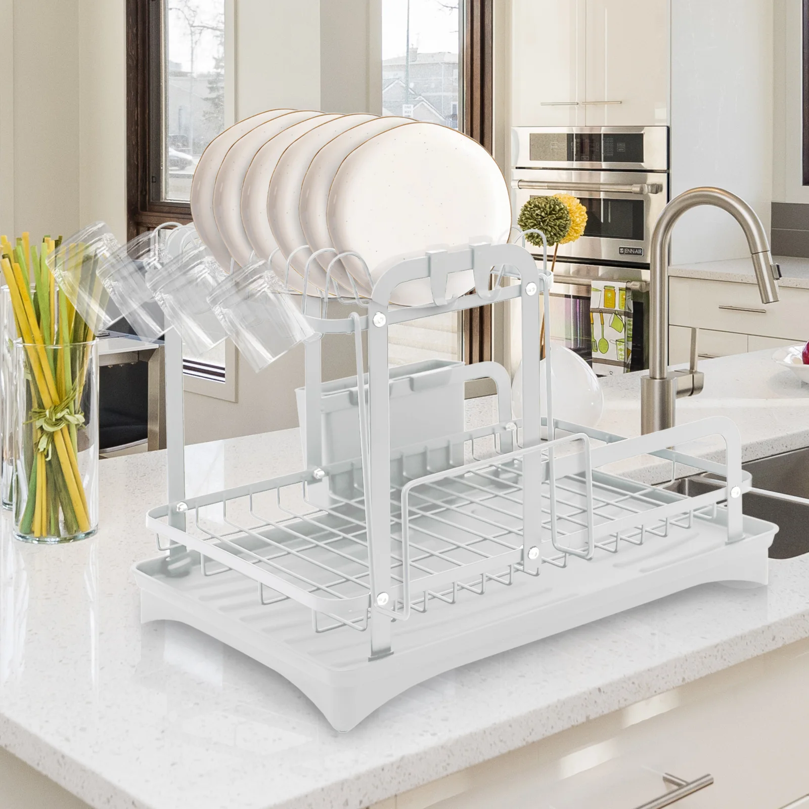 Household 2-Tier Dish Drying Rack Compact Narrow Large Rust-Proof H-Shaped Kitchen Organizer with Drainage System Utensil Holder
Household 2-Tier Dish Drying Rack Compact Narrow Large Rust-Proof H-Shaped Kitchen Organizer with Drainage System Utensil Holder