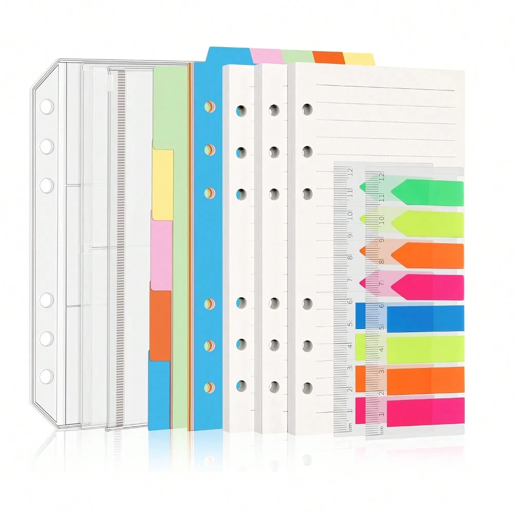 A6 Size Refill Loose-Leaf Binder Set with 135 Lined Sheets 3 Pocket Binder 10 Dividers And 160 Neon Sticky Tabs for Organizing
A6 Size Refill Loose-Leaf Binder Set with 135 Lined Sheets 3 Pocket Binder 10 Dividers And 160 Neon Sticky Tabs for Organizing