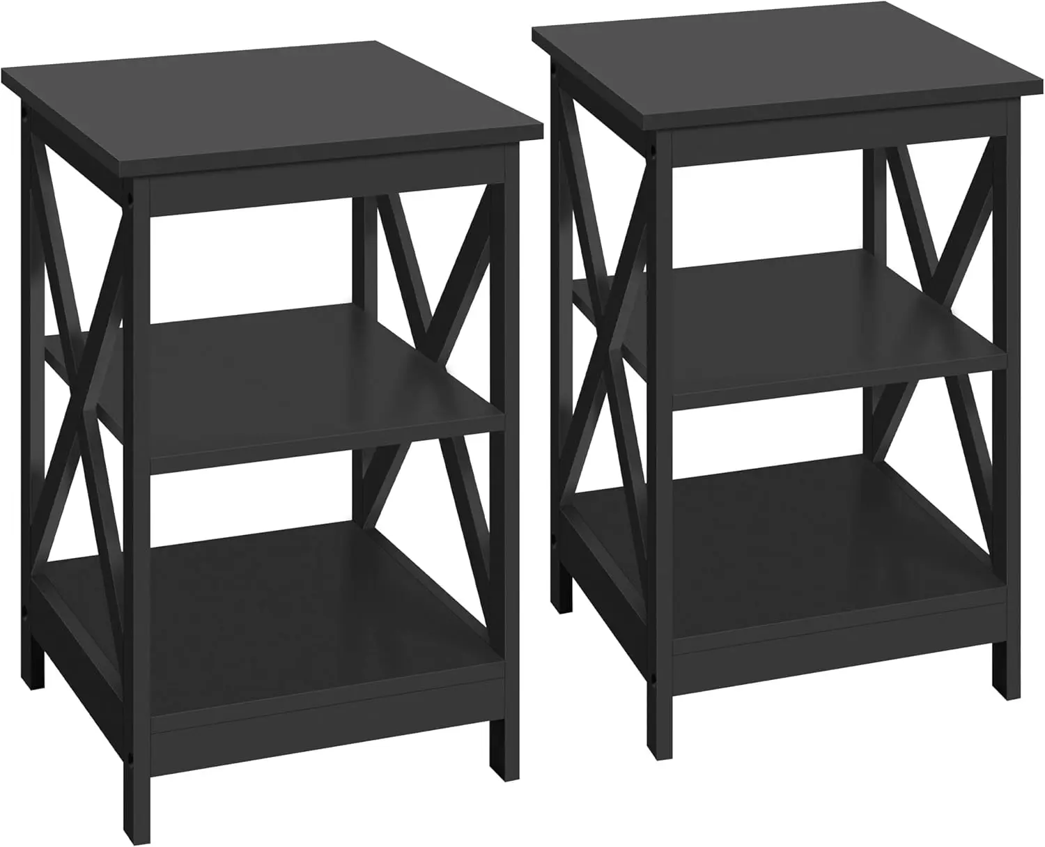 Black End Table Set of 2, 16x16x24 in Sturdy 3-Tier Side Tables with Storage Shelf & Solid Wood Legs, 2Pcs X-Design Modern So
Black End Table Set of 2, 16x16x24 in Sturdy 3-Tier Side Tables with Storage Shelf & Solid Wood Legs, 2Pcs X-Design Modern So