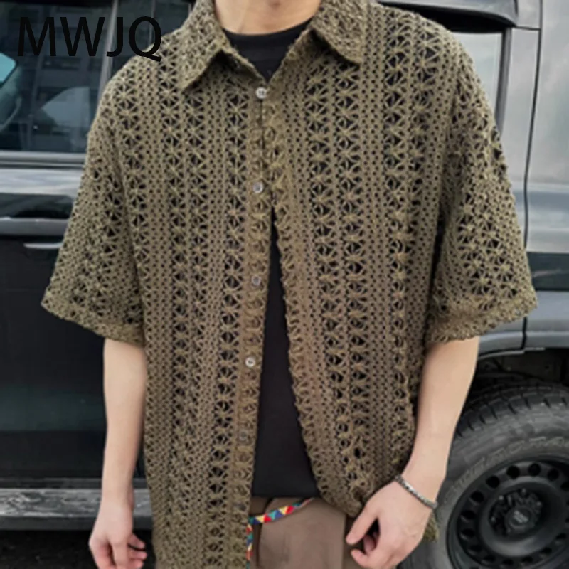 MWJQ American Retro Wornout Design Male Shirts High Street Hollow Out Short Sleeve Men's cleanfit Style Lapel Knitwear 010202
MWJQ American Retro Wornout Design Male Shirts High Street Hollow Out Short Sleeve Men's cleanfit Style Lapel Knitwear 010202