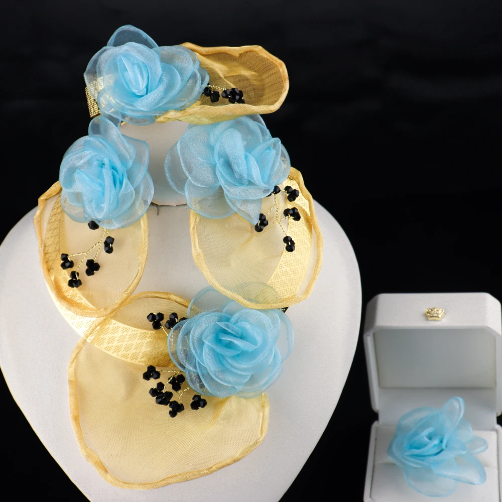 Fashion Popular Gold-plate Blue Flower shaped Ring Necklace Earrings 4Pcs Jewelry Set For Women Girl Party Wedding Gift
Fashion Popular Gold-plate Blue Flower shaped Ring Necklace Earrings 4Pcs Jewelry Set For Women Girl Party Wedding Gift