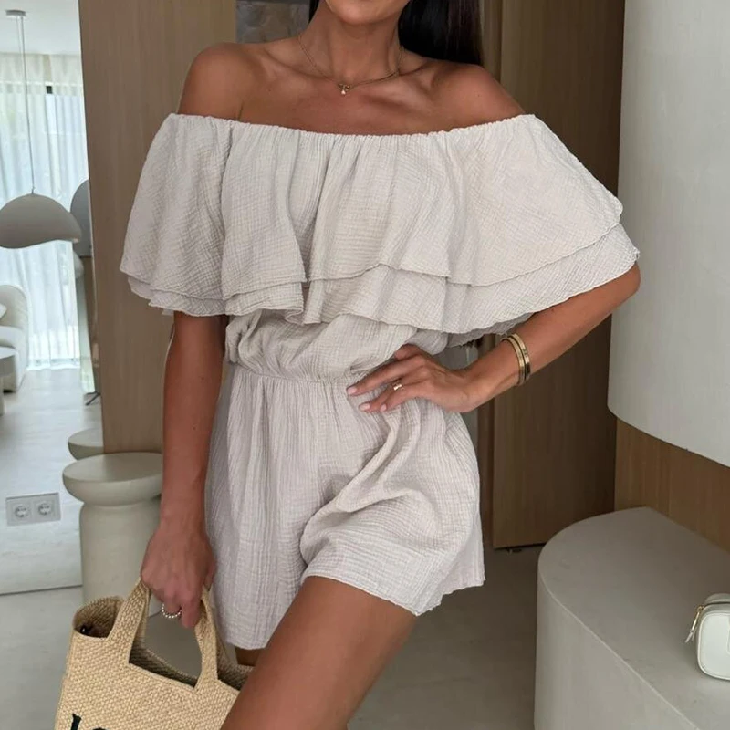 Simple Loose Women Commute Overalls Fashion Solid High Waist Shorts Jumpsuit Elegant Slash Neck Ruffle Wide Leg Romper Playsuits
Simple Loose Women Commute Overalls Fashion Solid High Waist Shorts Jumpsuit Elegant Slash Neck Ruffle Wide Leg Romper Playsuits