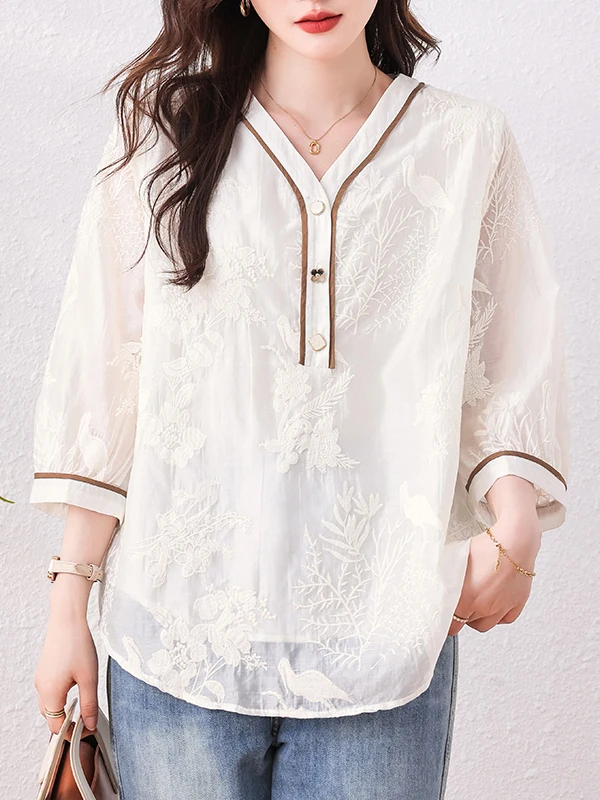 Heavy Embroidery Casual V-Ne ort Sve irt Summer New Loose plus Size Faion Women's Top Ele And Versatile Sle
Heavy Embroidery Casual V-Ne ort Sve irt Summer New Loose plus Size Faion Women's Top Ele And Versatile Sle