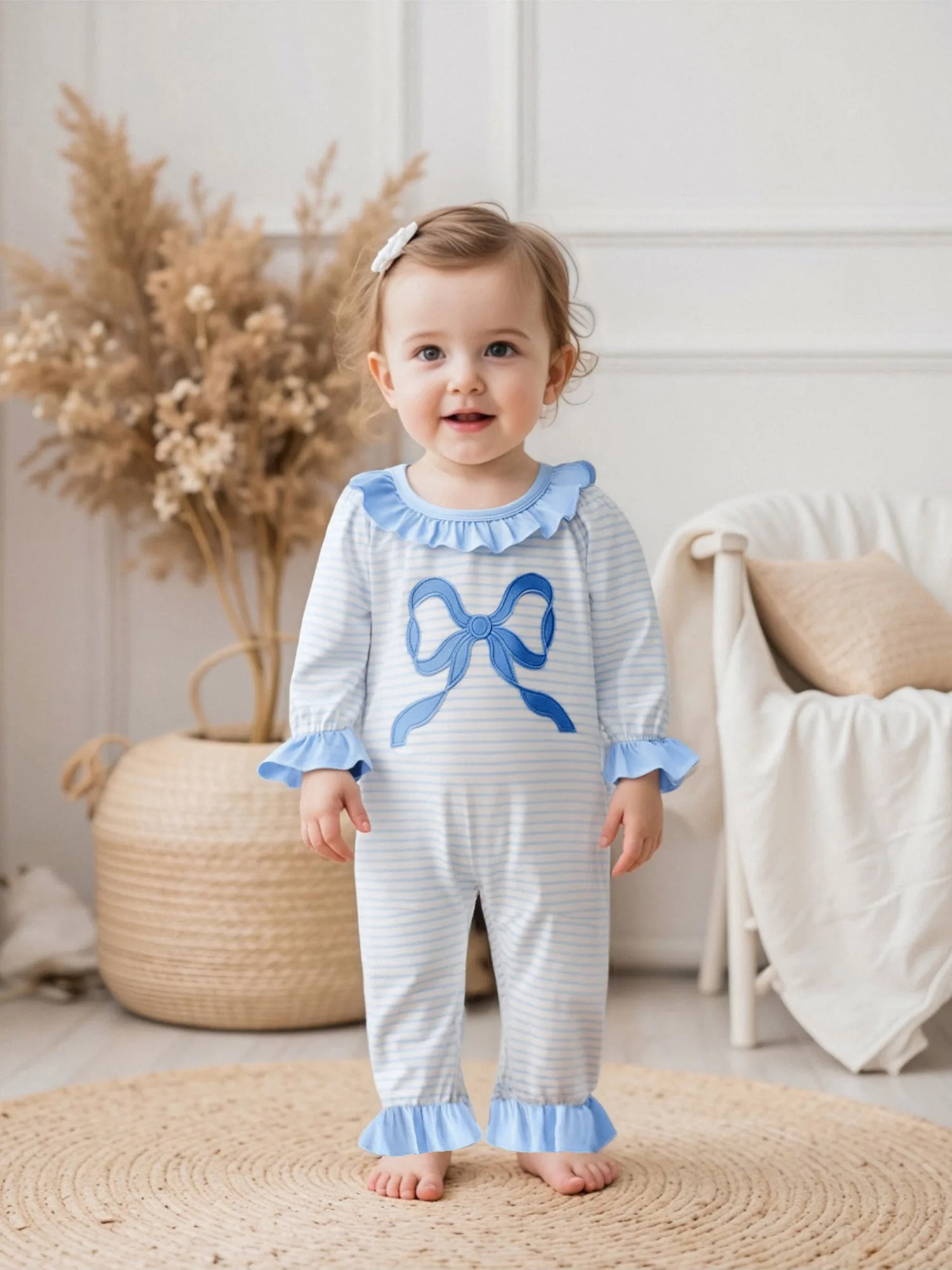 Adorable Toddler Winter with Floral Embroidery and Ruffle Detail - Long Sleeve Round Neck Baby Girl Romper Pajamas
Adorable Toddler Winter with Floral Embroidery and Ruffle Detail - Long Sleeve Round Neck Baby Girl Romper Pajamas