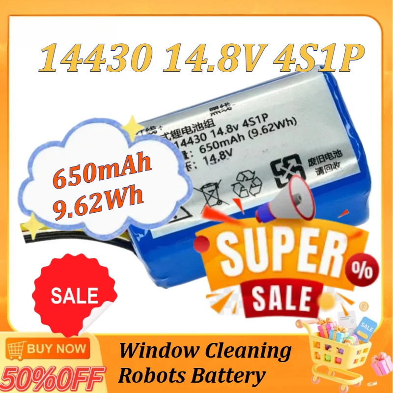 New 650mAh 9.62Wh 14430 14.8V 4S1P for Window Cleaning Robots Battery Rechargeable Lithium Battery Packs
New 650mAh 9.62Wh 14430 14.8V 4S1P for Window Cleaning Robots Battery Rechargeable Lithium Battery Packs