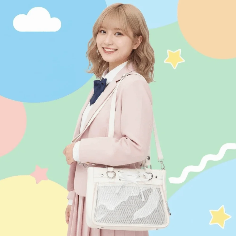 Satin Lace Up Leather Clear Ita Bag Compact Size Silver Hardware Ribbon Crossbody Purse Scratch Resistant PVC Glossy Surface
Satin Lace Up Leather Clear Ita Bag Compact Size Silver Hardware Ribbon Crossbody Purse Scratch Resistant PVC Glossy Surface