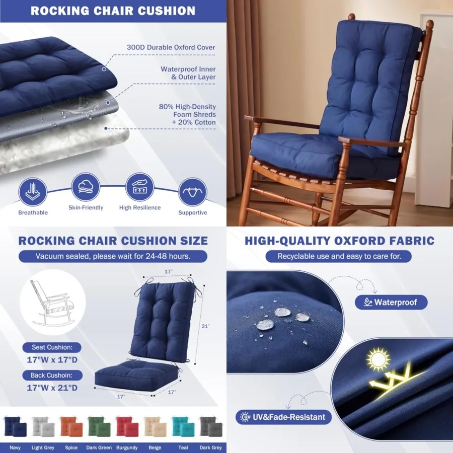 Rocking Chair Cushion, Waterproof and Fade-Resistant Patio Chair Cushions, Tufted Chair Pads for Rocker Furniture, 17x17 Inch,
Rocking Chair Cushion, Waterproof and Fade-Resistant Patio Chair Cushions, Tufted Chair Pads for Rocker Furniture, 17x17 Inch,