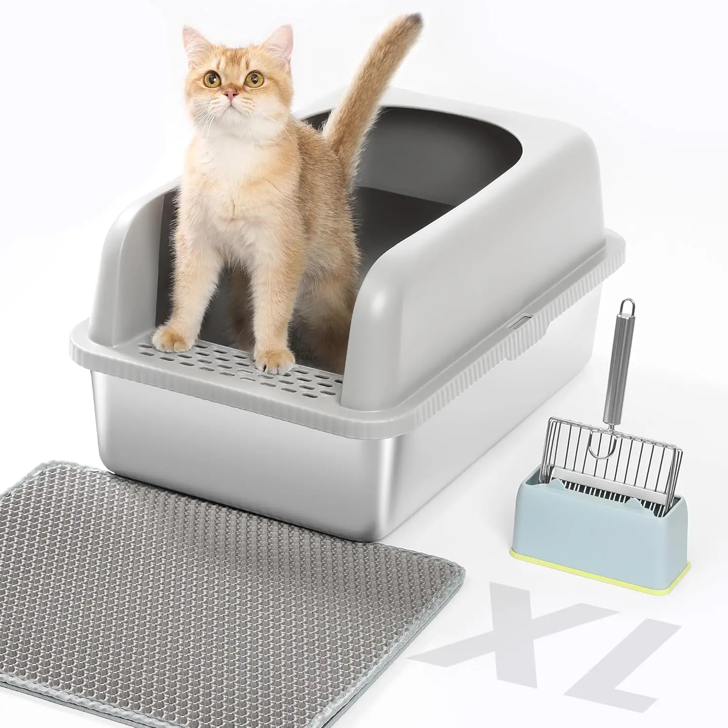 Extra Large Stainless Steel Cat Litter Box with Lid, Scoop, and Mat - High Sided to Prevent Splashing, Odor-Resistant
Extra Large Stainless Steel Cat Litter Box with Lid, Scoop, and Mat - High Sided to Prevent Splashing, Odor-Resistant