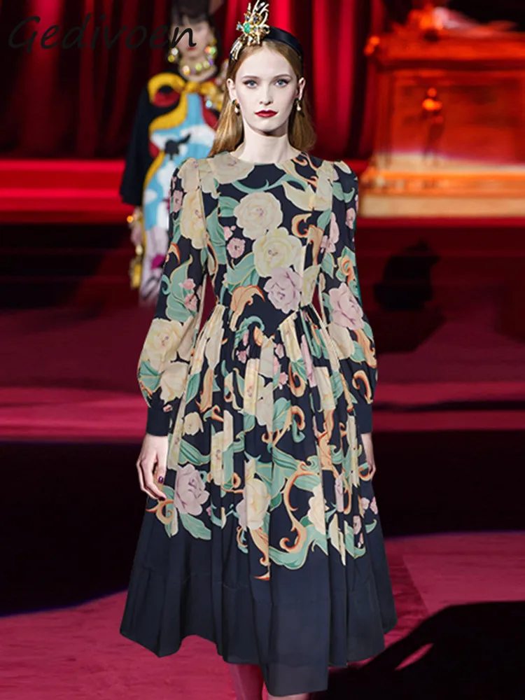 Gedivoen Autumn Fashion Designer Vintage Floral Print Dress Women O Neck Lantern Long Sleeve High Waist Slim Pleated Long Dress
Gedivoen Autumn Fashion Designer Vintage Floral Print Dress Women O Neck Lantern Long Sleeve High Waist Slim Pleated Long Dress