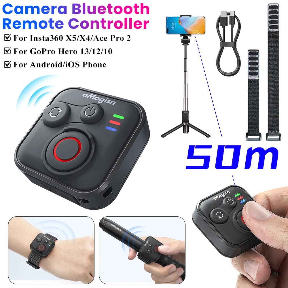 Bluetooth Wireless Remote Control For Insta360 X5/X4/Ace Pro 2 Camera Shoot Controller For GoPro Hero 13/12/10 Camera Accessory
Bluetooth Wireless Remote Control For Insta360 X5/X4/Ace Pro 2 Camera Shoot Controller For GoPro Hero 13/12/10 Camera Accessory
