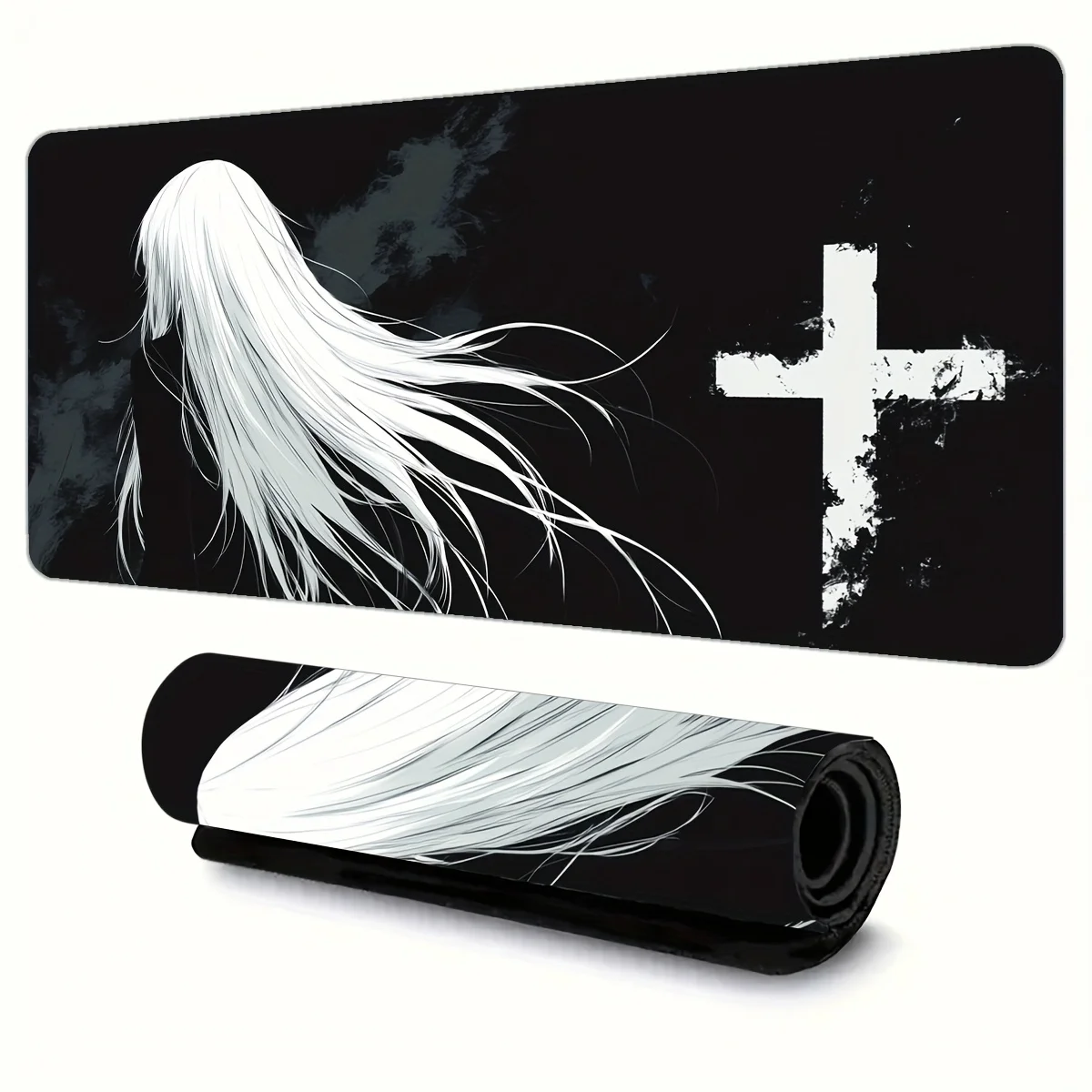 Gothic Black and White Anime Girl Gaming Mouse Pad, Large Non-Slip Desk Mat with Cross Motif for Gamers Office
Gothic Black and White Anime Girl Gaming Mouse Pad, Large Non-Slip Desk Mat with Cross Motif for Gamers Office