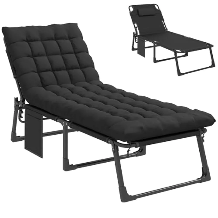 Outdoor 5-Position Reclining Lounge Chair with Cushion Side Pocket Headrest Folding Tanning Chair for Patio Beach Camping Black
Outdoor 5-Position Reclining Lounge Chair with Cushion Side Pocket Headrest Folding Tanning Chair for Patio Beach Camping Black