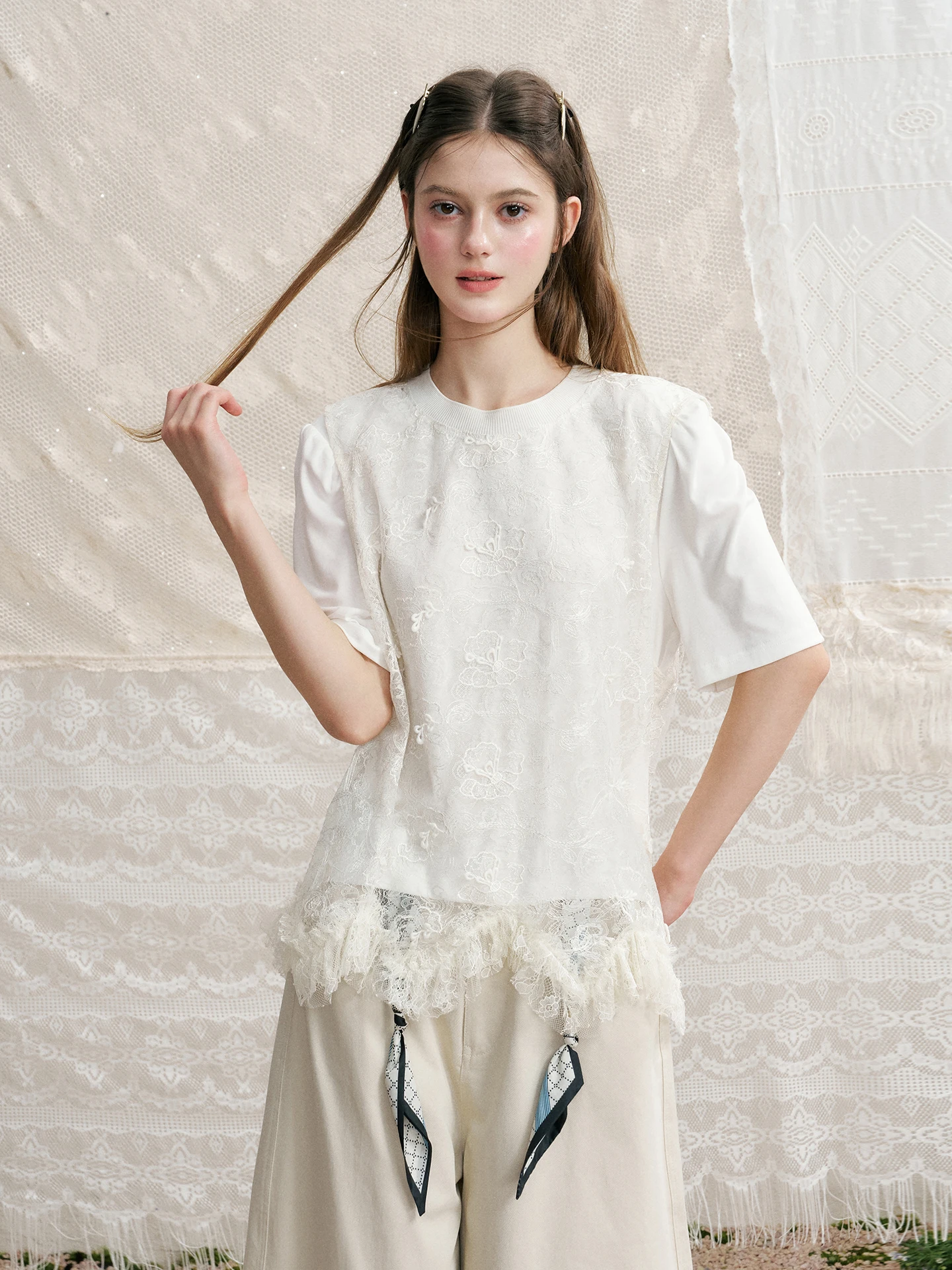 Summer 2026 Street Style Fairy Soft Lace Cover up T Shirt Women Short Sleeve Loose Two Piece Set Sweet Style Bubble Sleeve
Summer 2026 Street Style Fairy Soft Lace Cover up T Shirt Women Short Sleeve Loose Two Piece Set Sweet Style Bubble Sleeve