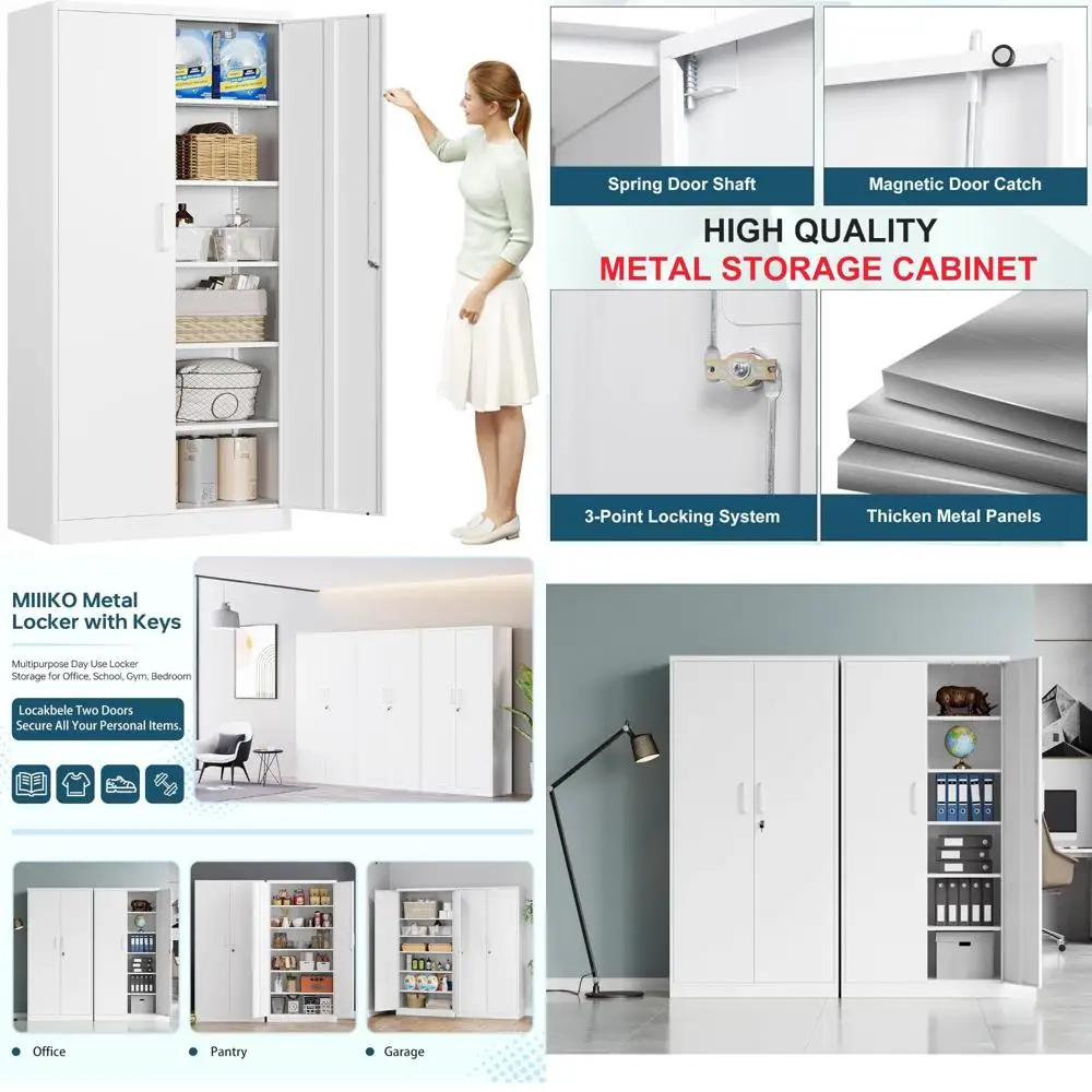 Metal Storage Cabinet with Lock, 71 Inch Steel Cabinet, 2 Doors, 5 Adjustable Shelves for Office and School Use
Metal Storage Cabinet with Lock, 71 Inch Steel Cabinet, 2 Doors, 5 Adjustable Shelves for Office and School Use