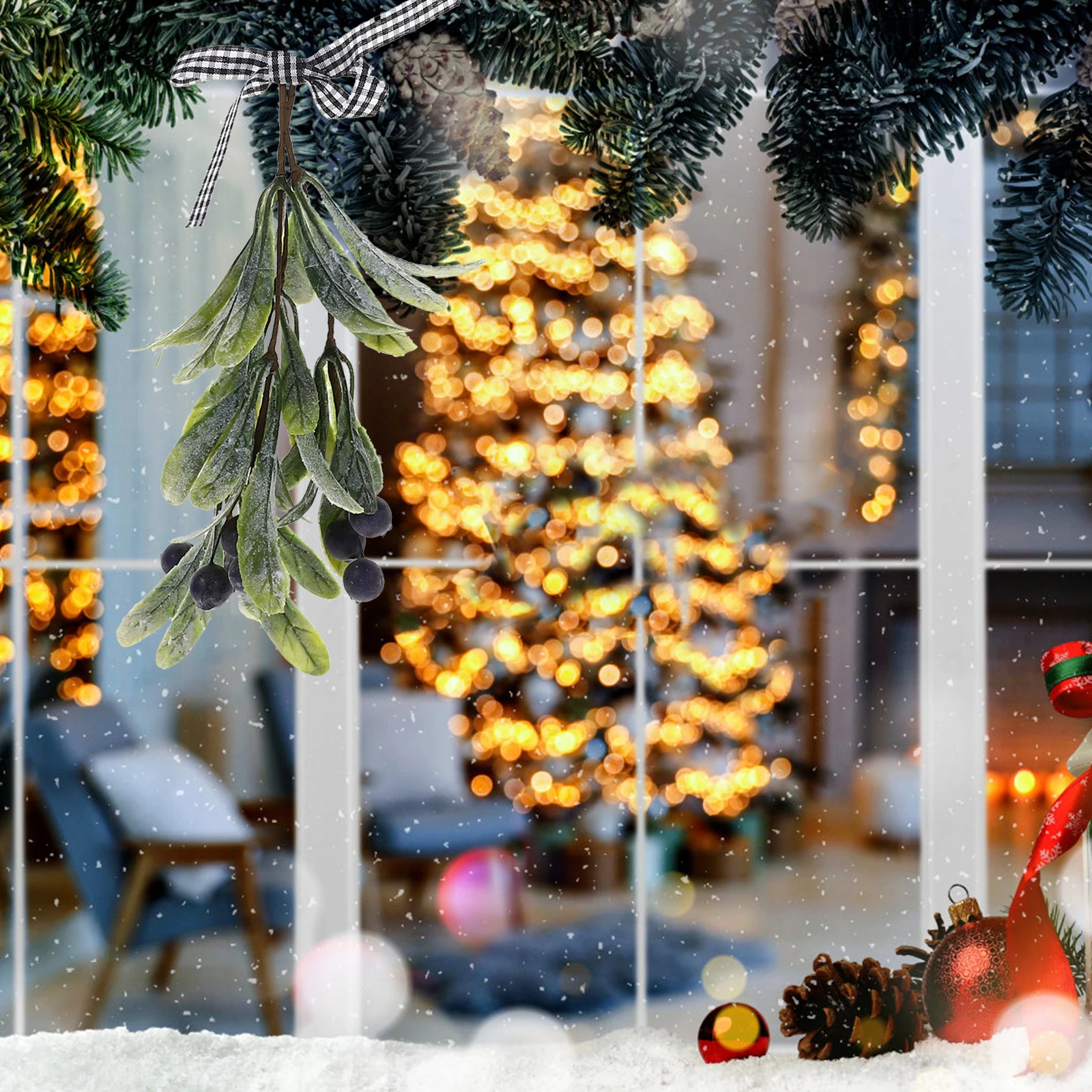 Fake Mistletoe Branch with Ribbon Hanging Christmas Decor Mistletoe Swag for Door Window Staircase Xmas Party Decoration
Fake Mistletoe Branch with Ribbon Hanging Christmas Decor Mistletoe Swag for Door Window Staircase Xmas Party Decoration