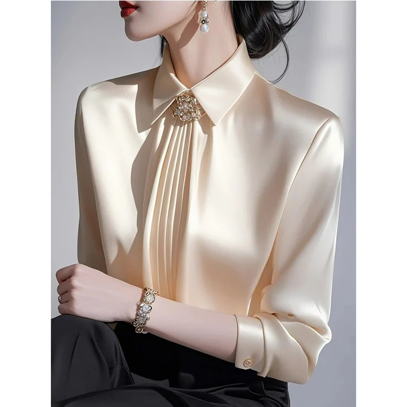 2025 Spring New Temperament Satin Blouse Ladies Office Lady Simplicity Pleated Turn-down Collar Long Sleeve Shirts Women Clothes
2025 Spring New Temperament Satin Blouse Ladies Office Lady Simplicity Pleated Turn-down Collar Long Sleeve Shirts Women Clothes