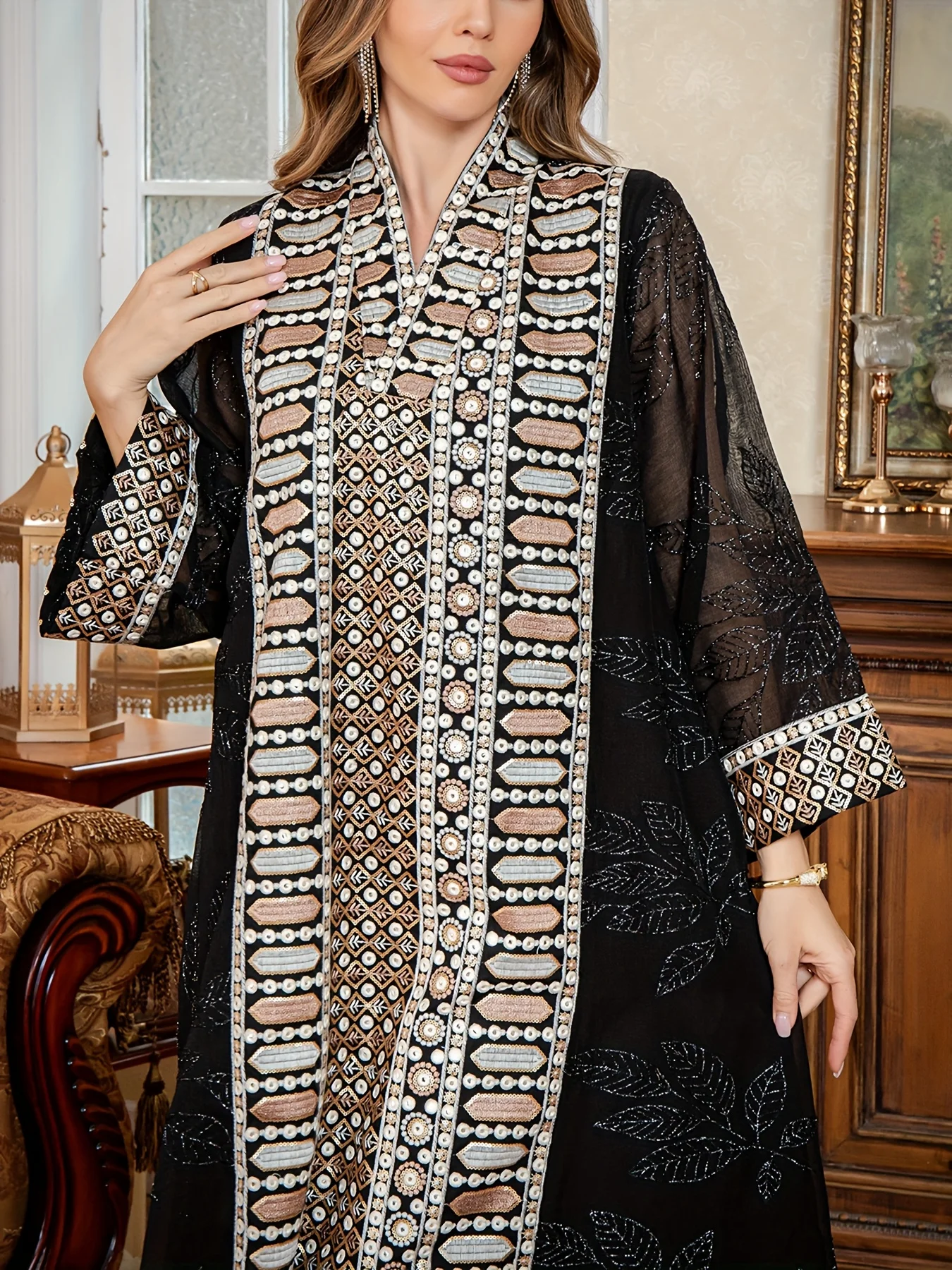 Elegant Black Long Robe for Women Middle East Spring Autumn Pearl Embroidery Loose Comfortable Commute Muslim Dress Dubai Saudi 17 S26da14c9a14b442384222f99e99e12e3D