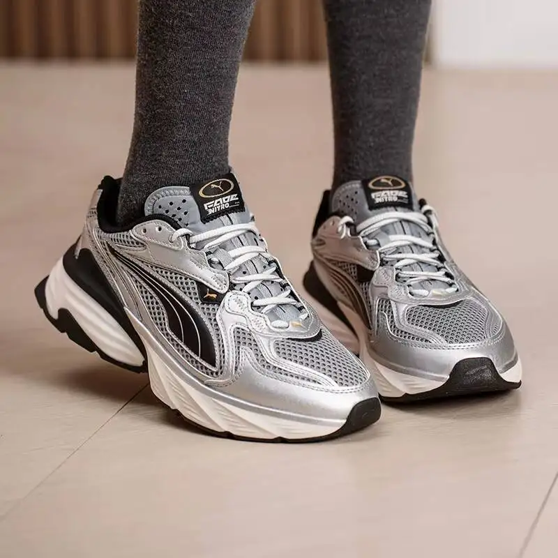 PUMA Silver Black Mesh Y2K Dad Sneakers, Breathable Cushion Thick Sole Retro Daily Running Shoes 406203-04
PUMA Silver Black Mesh Y2K Dad Sneakers, Breathable Cushion Thick Sole Retro Daily Running Shoes 406203-04