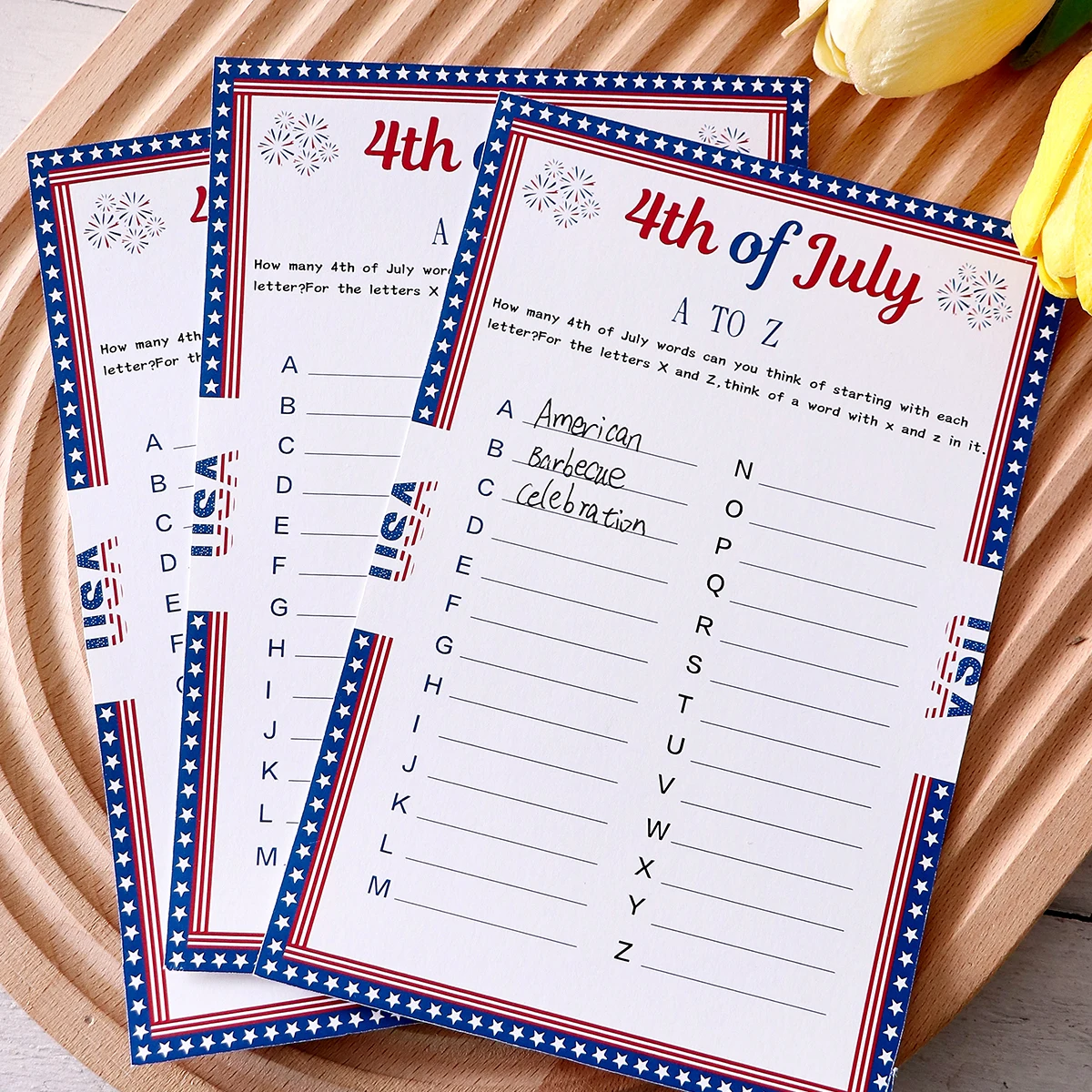 5–50Pcs “A to Z” Themed Game Cards with Star Borders—Creative Independence Day Gifts, Board Games, and Party Supplies
5–50Pcs “A to Z” Themed Game Cards with Star Borders—Creative Independence Day Gifts, Board Games, and Party Supplies