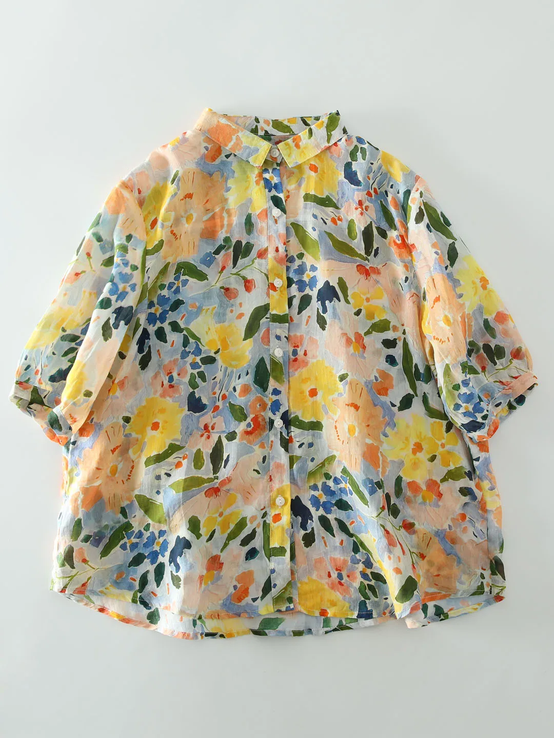 Summer New Sweet Flower Print Pure Linen ort Sve Loose Women's irt Thin Cool Versatile Casual Button up Top
Summer New Sweet Flower Print Pure Linen ort Sve Loose Women's irt Thin Cool Versatile Casual Button up Top