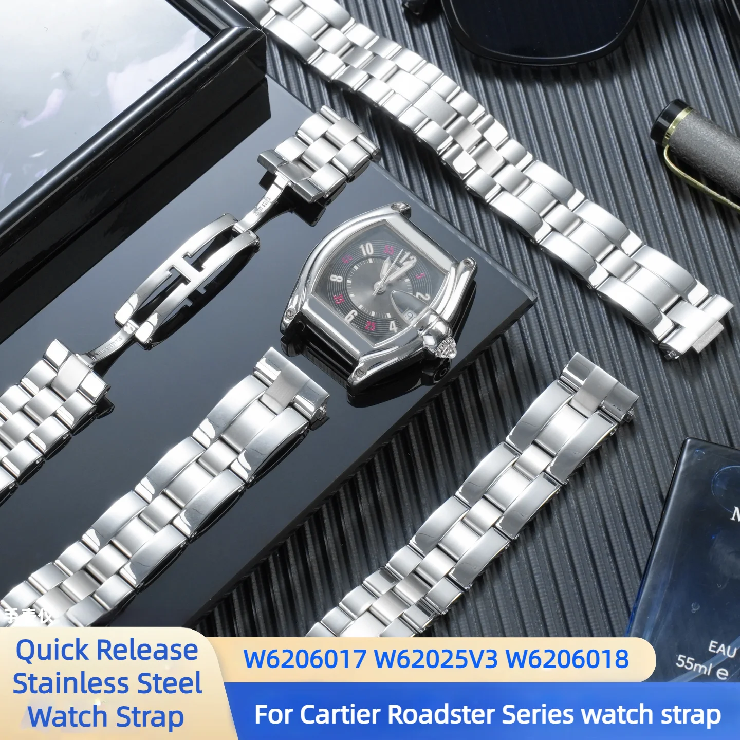 19mm Quick Release Stainless Steel Watch Strap For Cartier Roadster W62018X6 W62019X6 W6206017 W6206018 2510 2524 Series Band
19mm Quick Release Stainless Steel Watch Strap For Cartier Roadster W62018X6 W62019X6 W6206017 W6206018 2510 2524 Series Band