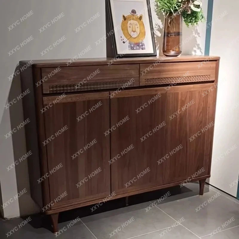 New Chinese black walnut shoe cabinet entry foyer entrance three doors side storage
New Chinese black walnut shoe cabinet entry foyer entrance three doors side storage