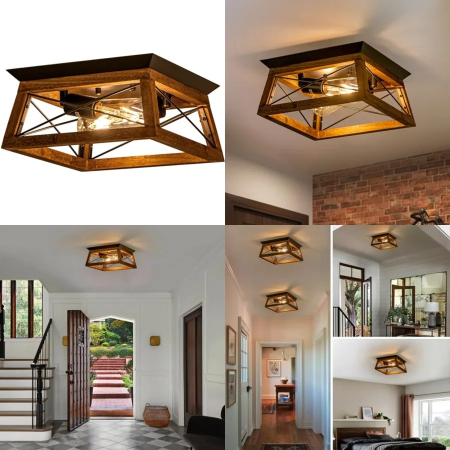Farmhouse Ceiling Light, 2-Light Flush Mount Light Fixture with Metal and Wood Design, Rustic Light Fixture for Kitchen, Entryw
Farmhouse Ceiling Light, 2-Light Flush Mount Light Fixture with Metal and Wood Design, Rustic Light Fixture for Kitchen, Entryw