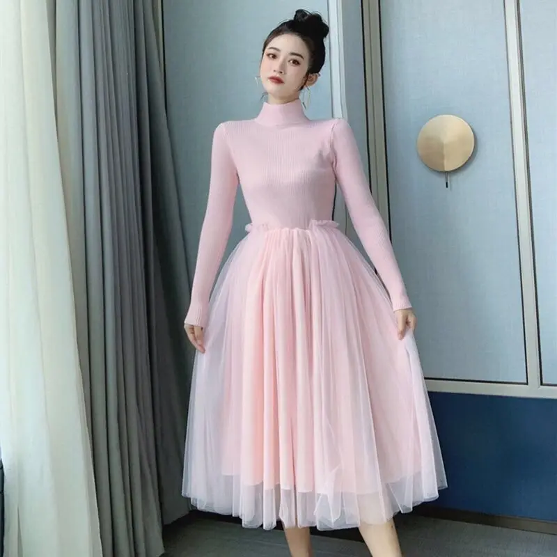 2024 Autumn Winter Mesh Stitching Knitted Dress Vintage Turtleneck Sweater Long Sleeve Design es Slim Bodycon Q489
2024 Autumn Winter Mesh Stitching Knitted Dress Vintage Turtleneck Sweater Long Sleeve Design es Slim Bodycon Q489