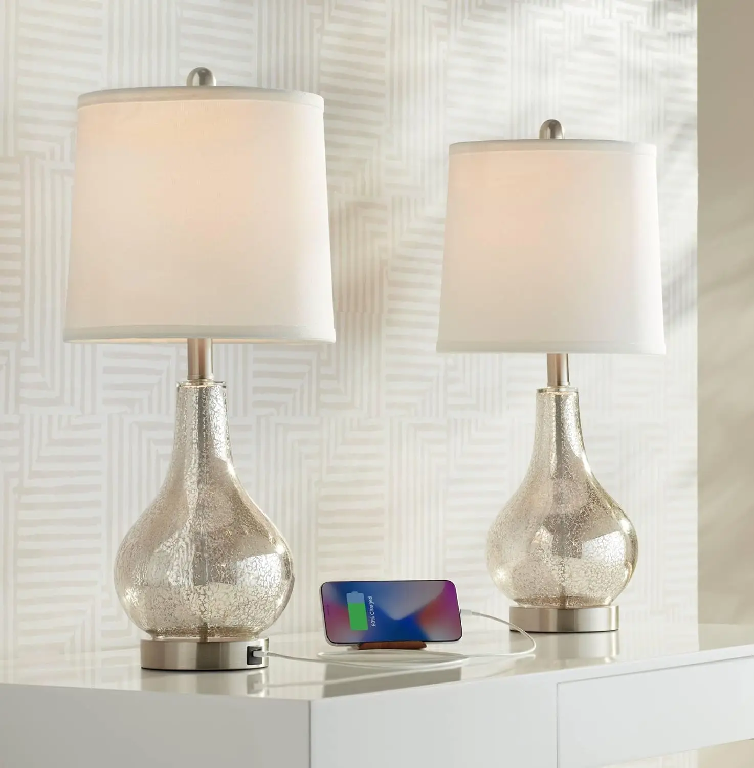 360 Lighting Ledger Modern Accent Table Lamps 21.75" High Set of 2 with USB Charging Port Mercury Glass Off White Drum Shade Dec
360 Lighting Ledger Modern Accent Table Lamps 21.75" High Set of 2 with USB Charging Port Mercury Glass Off White Drum Shade Dec