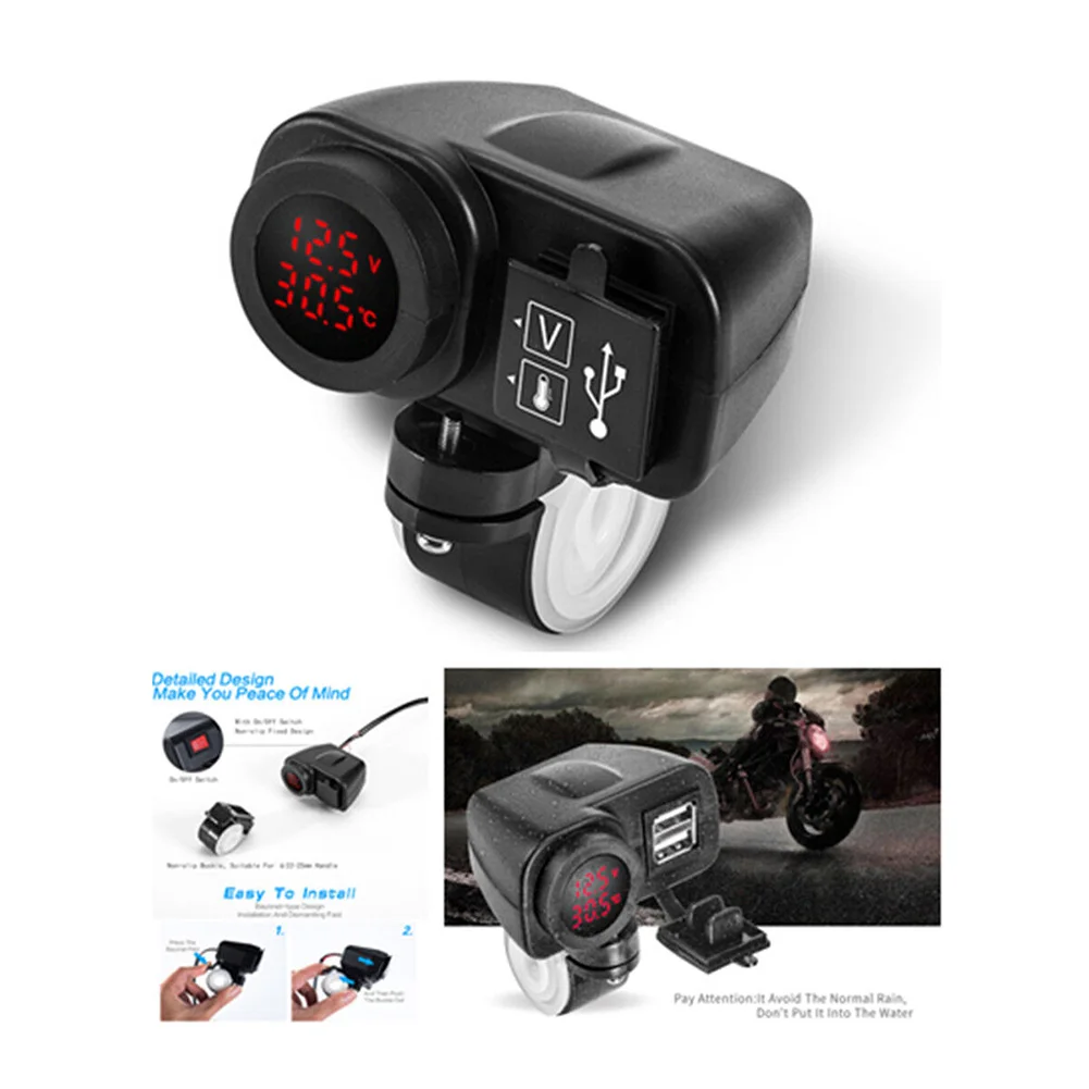 Part Charger Motorcycle Red Thermometer With Digital Voltmeter 15W Accessories Black DC12V-24V Dual USB Charger
Part Charger Motorcycle Red Thermometer With Digital Voltmeter 15W Accessories Black DC12V-24V Dual USB Charger
