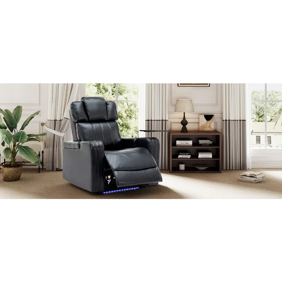 PU Leather Power Recliner Individual Seat Home Theater Recliner with Cooling Cup Holder Bluetooth Speaker LED Lights USB Ports
PU Leather Power Recliner Individual Seat Home Theater Recliner with Cooling Cup Holder Bluetooth Speaker LED Lights USB Ports