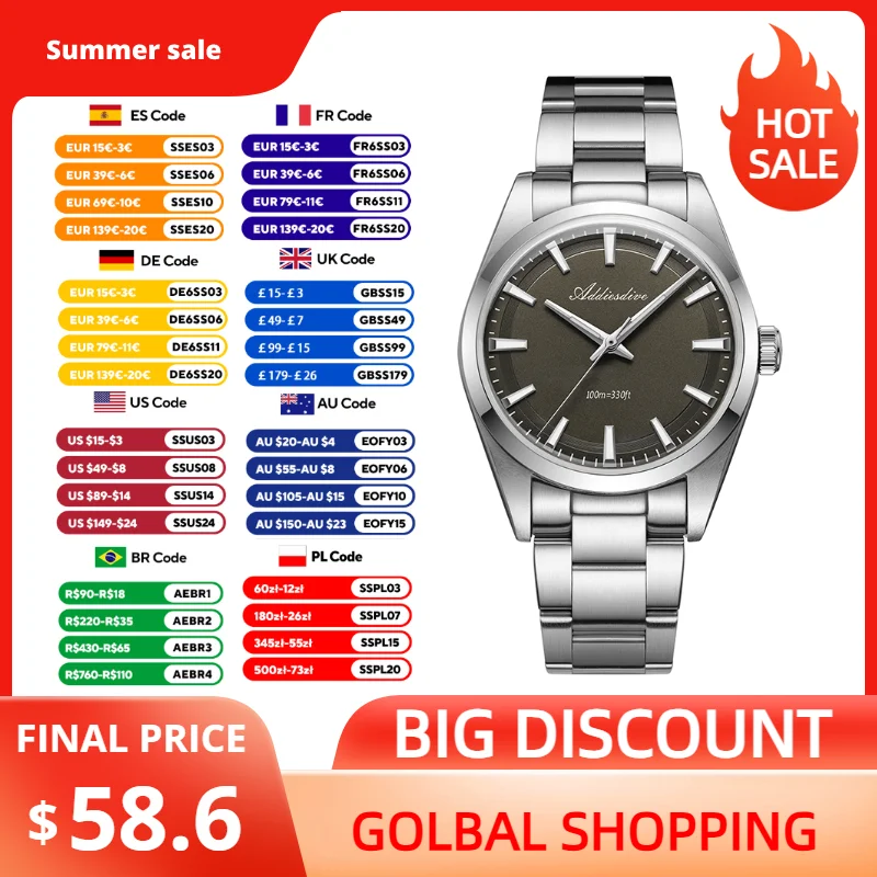 ADDIESDIVE Watches for Woman Luxury 316L Stainless Steel 10Bar Waterproof BGW9 Super Luminous VH31 Quartz Women's Wristwatch New
ADDIESDIVE Watches for Woman Luxury 316L Stainless Steel 10Bar Waterproof BGW9 Super Luminous VH31 Quartz Women's Wristwatch New