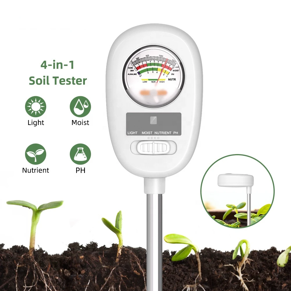 4 In 1 Soil Moisture Light PH Fertility Tester With 90-degree Rotation For A Wide Range Of Soil Measurements
4 In 1 Soil Moisture Light PH Fertility Tester With 90-degree Rotation For A Wide Range Of Soil Measurements