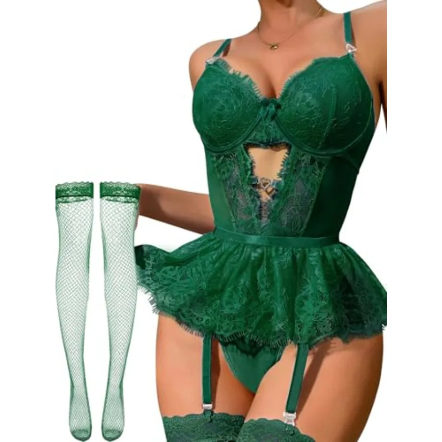 Alrovetoney Women Lingerie Set Naughty Lace Bodysuit High Waisted Underwire Lingerie Babydoll With Garter Belt and Stockings
Alrovetoney Women Lingerie Set Naughty Lace Bodysuit High Waisted Underwire Lingerie Babydoll With Garter Belt and Stockings