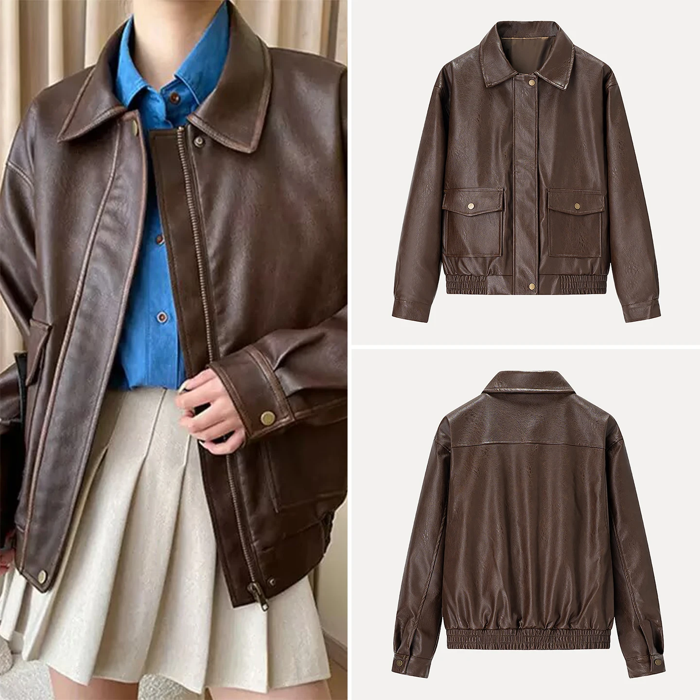 Faionable коричневый байкерский джет, женский винтажный осенний Новое поступление, длинная застежка-молния све, свободный крой
Faionable коричневый байкерский джет, женский винтажный осенний Новое поступление, длинная застежка-молния све, свободный крой