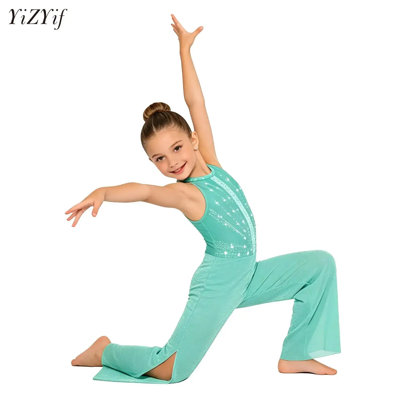 Girls Shimmery Rhinestones Gymnastic Jumpsuit Ballet Dancewear Sleeveless Wide-Leg One-piece Dance Modern Contemporary Costume
Girls Shimmery Rhinestones Gymnastic Jumpsuit Ballet Dancewear Sleeveless Wide-Leg One-piece Dance Modern Contemporary Costume