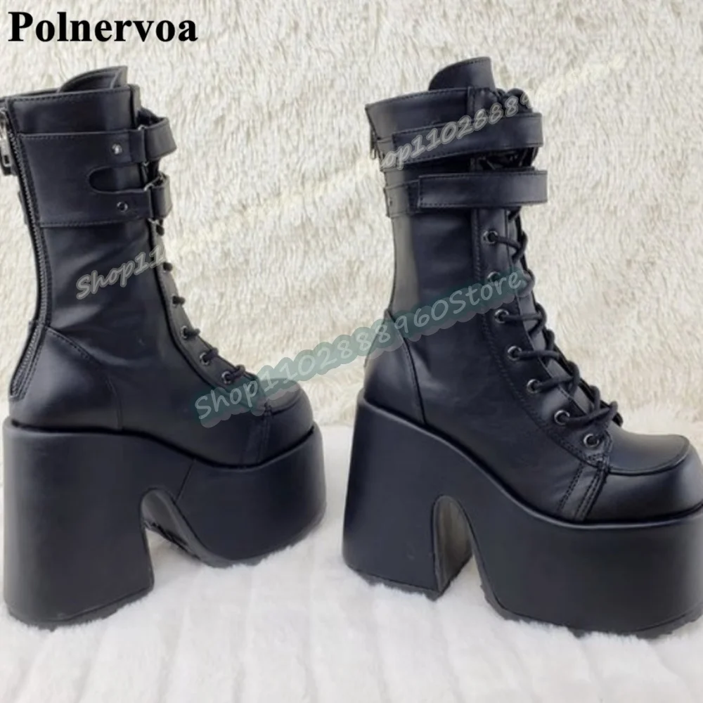 Punk Style Mid Calf Black Cross Tied Platform Boots Thick Heel Shoes For Women Back Zipper Round Toe Sylish Party Casual Boots
Punk Style Mid Calf Black Cross Tied Platform Boots Thick Heel Shoes For Women Back Zipper Round Toe Sylish Party Casual Boots