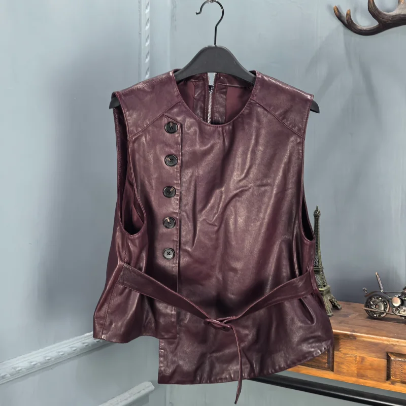 Spring 2026 Women's Slim Fit Leather Vest round Ne Svel Vintage oulder Pad eepskin ort Length Single Button Clo...
Spring 2026 Women's Slim Fit Leather Vest round Ne Svel Vintage oulder Pad eepskin ort Length Single Button Clo...