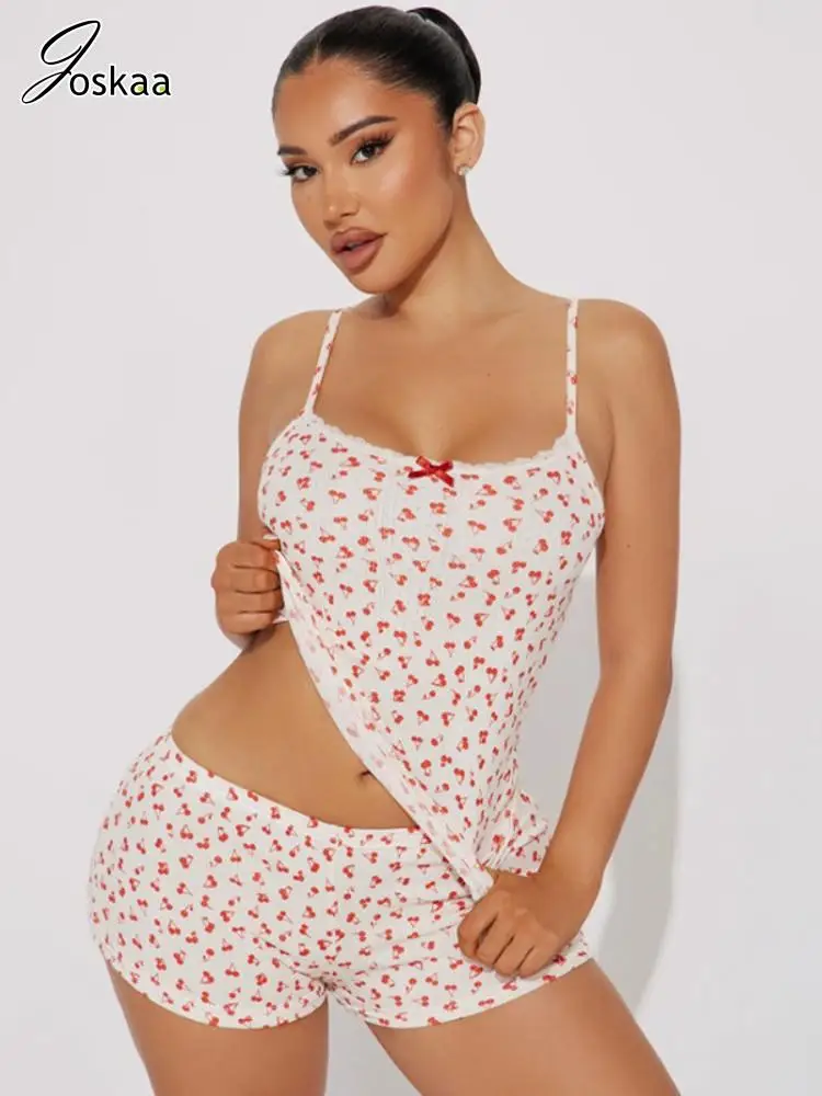 Joskaa Women's 2025 Summer Cherry Print Two Piece Sets Sexy Lace Trim Crop Camisole and Shorts Suits Cute Nightwear Loungewear
Joskaa Women's 2025 Summer Cherry Print Two Piece Sets Sexy Lace Trim Crop Camisole and Shorts Suits Cute Nightwear Loungewear