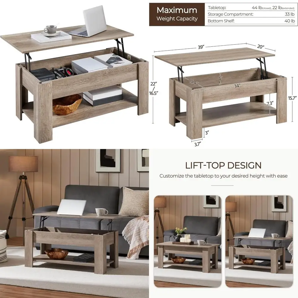 Coffee Table with Lift Top, Hidden Storage and Shelf, Ideal for Dining in Living Room Reception Area
Coffee Table with Lift Top, Hidden Storage and Shelf, Ideal for Dining in Living Room Reception Area