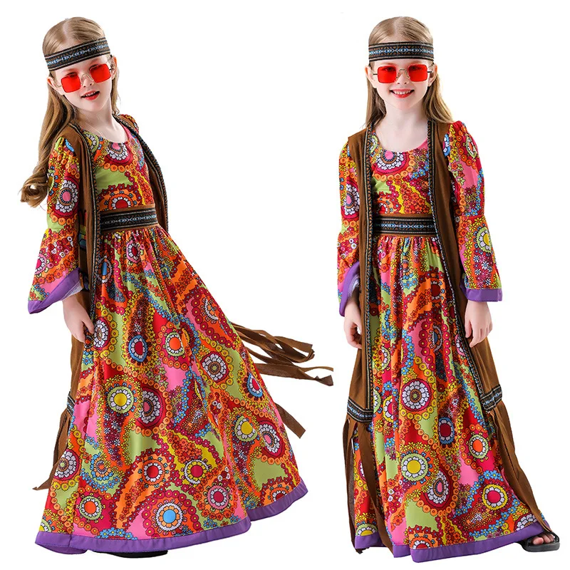 Retro Disco Hippie Cosplay Halloween Performance Dress Children's Women's Waist-Cinched Dress Ethnic Stage Costume
Retro Disco Hippie Cosplay Halloween Performance Dress Children's Women's Waist-Cinched Dress Ethnic Stage Costume