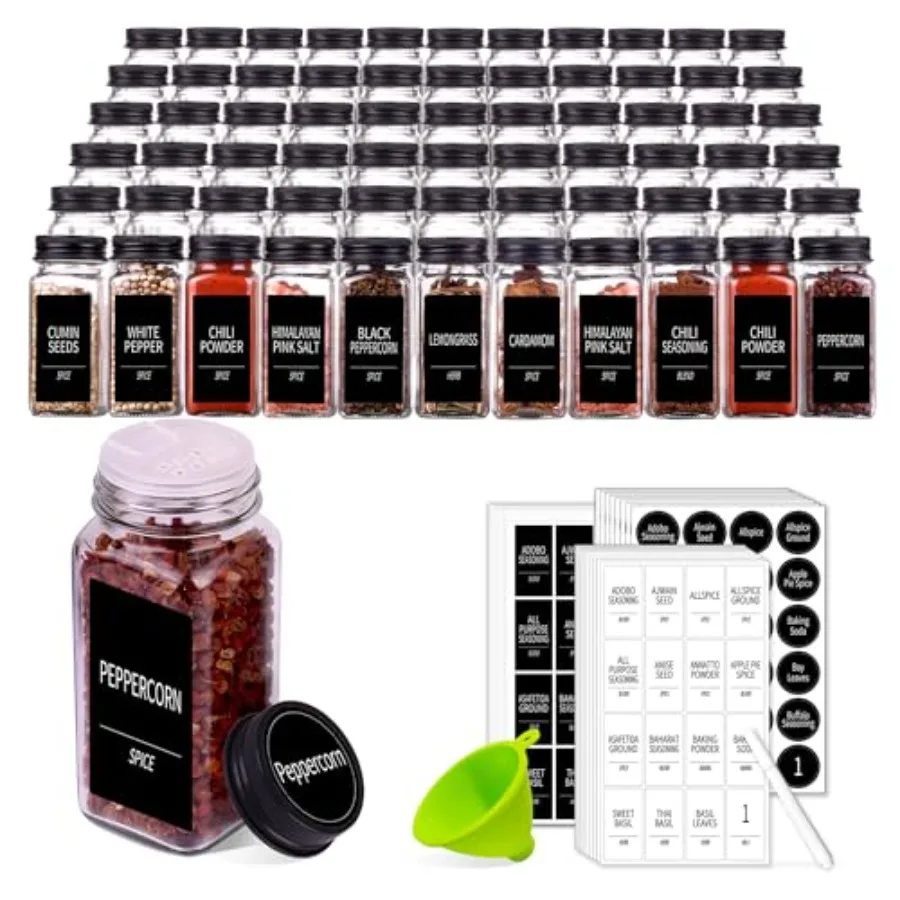 66 Spice Jars with 547 Labels- Glass Spice Jars with Black Metal Caps 4oz Empty Spice Containers with Shaker Lids Funnel Chalk
66 Spice Jars with 547 Labels- Glass Spice Jars with Black Metal Caps 4oz Empty Spice Containers with Shaker Lids Funnel Chalk