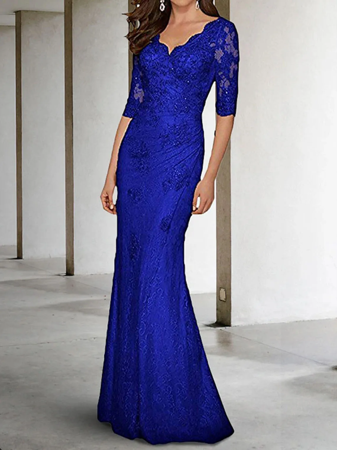 Elegant Mermaid Mother of the Bride Dress V Neck Floor Length Chiffon Lace Appliques Half Sleeve Dress 2025 Free Customized
Elegant Mermaid Mother of the Bride Dress V Neck Floor Length Chiffon Lace Appliques Half Sleeve Dress 2025 Free Customized